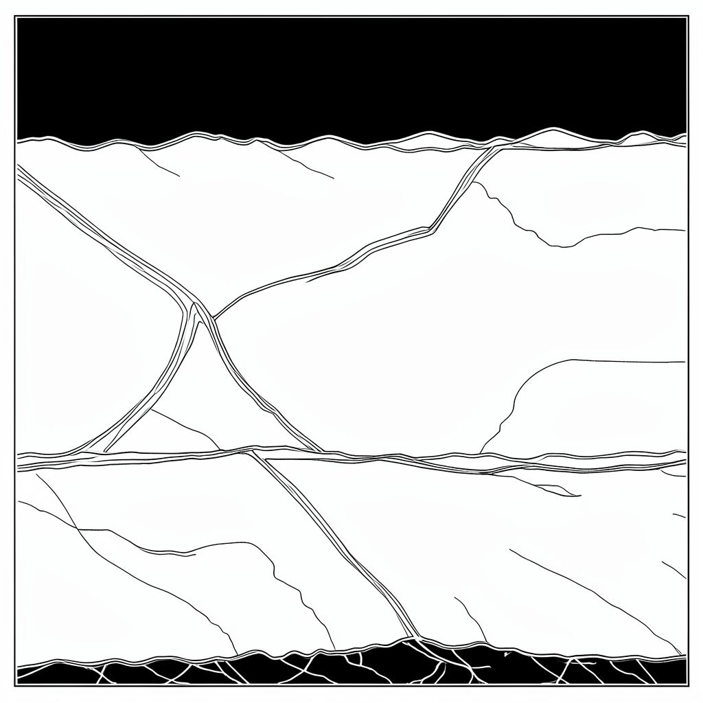 Abstract geometric composition in muted navy, slate grey, and soft cream, evoking scholarly precision