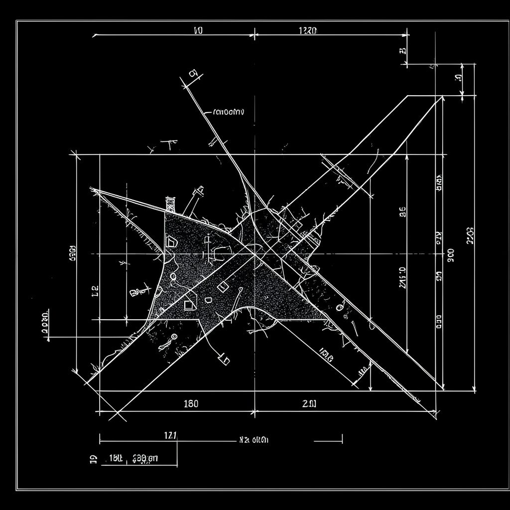A technical blueprint drawing of a metadata catalog interface with structured data fields, rendered in muted slate blue and warm grey tones